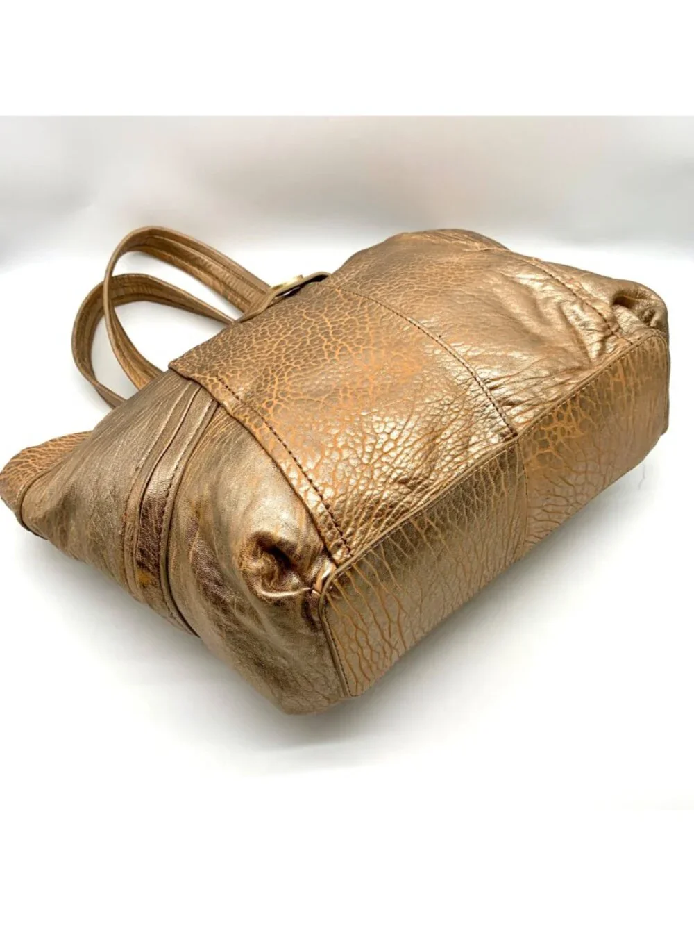 Kipling Metallic Gold Leather Celia Shopper Hobo